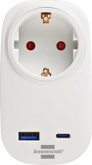 Adaptateur de prise de courant avec chargeur USB C Power Delivery 20W, 1x USB A 18W blanc