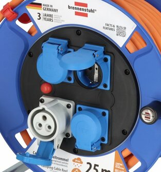 Enrouleur de cable Garant CEE IP44 Camping Maritime 25m H07RN-F 3G2,5, 1xCEE230V 16A, 3x prises &agrave; contact de protection