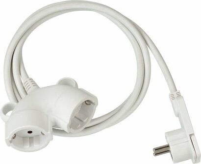 Rallonge en plastique de qualite&nbsp;10m H05VV-F 3G1,5 blanc avec connecteur plat et double prise