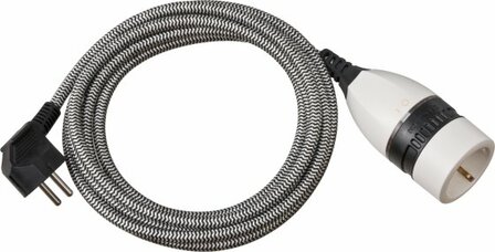 Rallonge en plastique de qualite avec interrupteur rotatif et gaine textile 3m H05VV-F 3G1,5 noir blanc