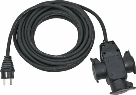Cable d&#039;extension de chantier 10m H07RN-F3G1,5 noir avec accouplement caoutchouc 3 voies IP44