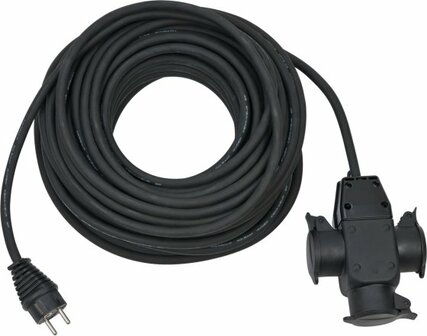 Cable d&#039;extension de chantier 25m H07RN-F3G1,5 noir avec accouplement caoutchouc 3 voies IP44