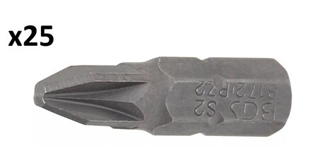 Longueur de l&#039;embout 25 mm 6,3 mm (1/4) tete hexagonale crois&eacute;e PZ2 x25 pieces