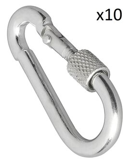Mousqueton metal 8x80mm avec fermeture a vis x10 pieces