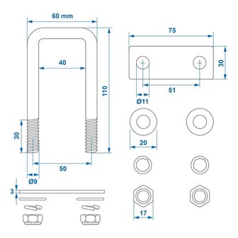 Support en U angulaire 40 mm - lot de 2 pieces