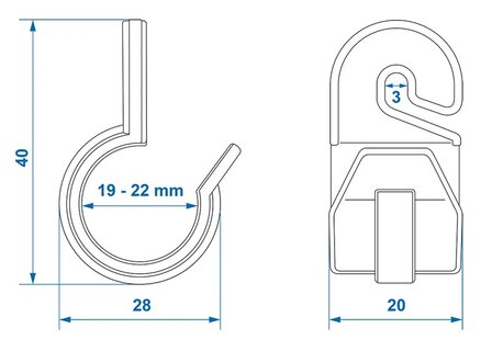 Clip de tente pour mat de tente 19-22mm avec crochet x10 stuks