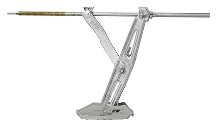 Bequille d&rsquo;angle caravane 1000 kg 605 x 280 mm H : 470 mm avec pied de stabilisation et mecanisme de vissage prolonge