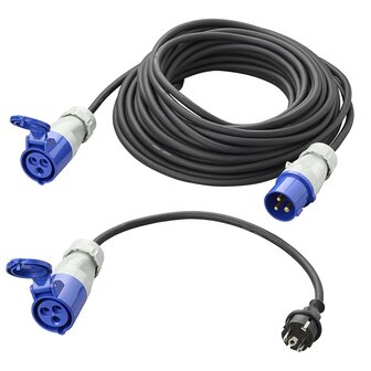Ensemble CEE avec rallonge de 20 m 3x1,5 mm et adaptateur de 40 cm de prise Schuko vers CEE dans sac de rangement