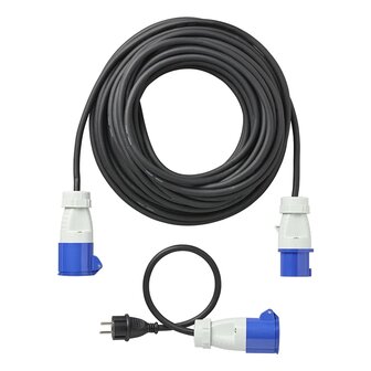Ensemble CEE avec rallonge de 20 m 3x1,5 mm et adaptateur de 40 cm de prise Schuko vers CEE dans sac de rangement
