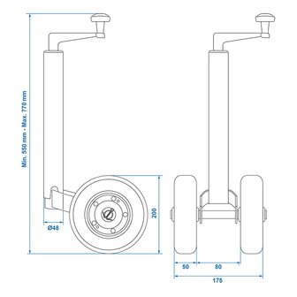 Roue jockey double 48 mm avec pneus pleins en caoutchouc naturel 200 x 50 mm