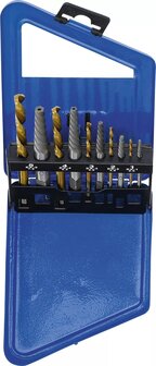Jeu dextracteurs de vis &amp; forets a gauche HSS traitement au nitrure de titane 2 - 7,5 mm 10 pieces