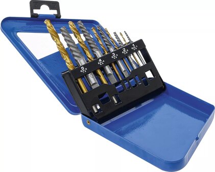 Jeu dextracteurs de vis &amp; forets a gauche HSS traitement au nitrure de titane 2 - 7,5 mm 10 pieces