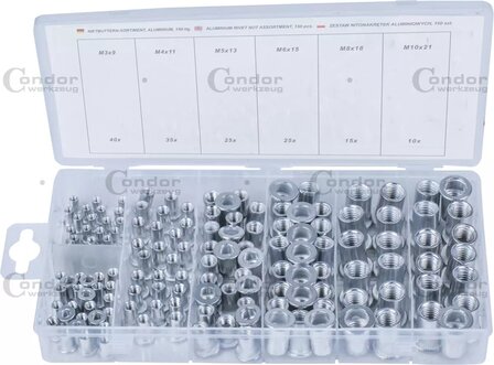Assortiment d&rsquo;ecrous a sertir en aluminium 150 pieces