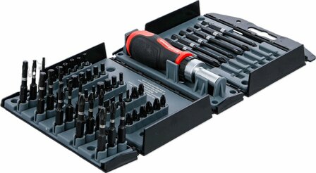 Jeu d'embouts de torsion avec poignee rotative a cliquet pour embouts reversibles 52 pcs
