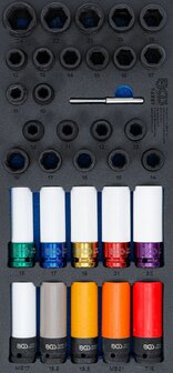 Insert de servante d&rsquo;atelier 1/3 : Kit de douilles a choc / boulons de roue speciaux et extracteurs de vis a profil helicoidal (1/2) 33 pcs