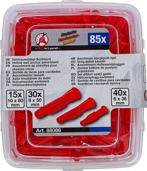 Assortiment de chevilles pour espaces creux &Oslash; 6 - 10 mm 85 pieces