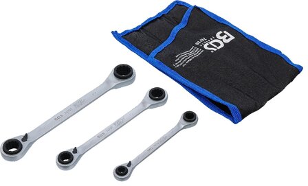 Jeu de cles annulaires a cliquet doubles reversible 4-en-1 3 pieces