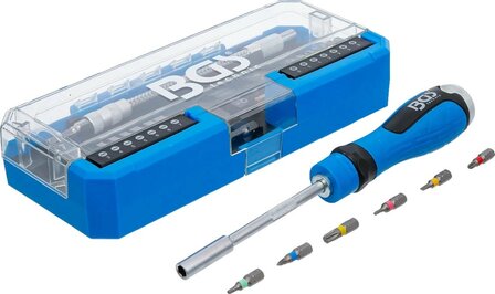 Jeu d&rsquo;embouts de tournevis avec poignee rotative a fonction cliquet reversible 43 pieces