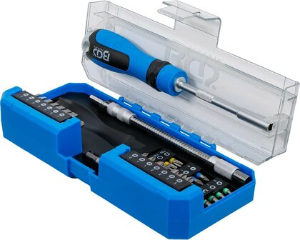 Jeu d&rsquo;embouts de tournevis avec poignee rotative a fonction cliquet reversible 43 pieces