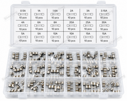 Sterling Assortiment de fusibles en verre a action rapide 0,5A- 15A 180 pieces