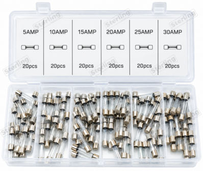 Sterling Assortiment de fusibles en verre a fusion rapide 5 Amp- 30 Amp 120 Pcs