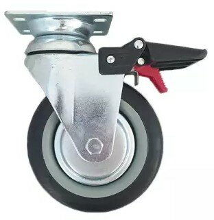 Roulette pivotante en caoutchouc avec frein pour chariot a outils