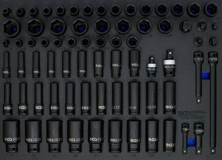 Insert de servante d'atelier 3/3 : Jeu de douilles a choc six pans (3/8), (1/2) 8 - 32mm 73 pieces