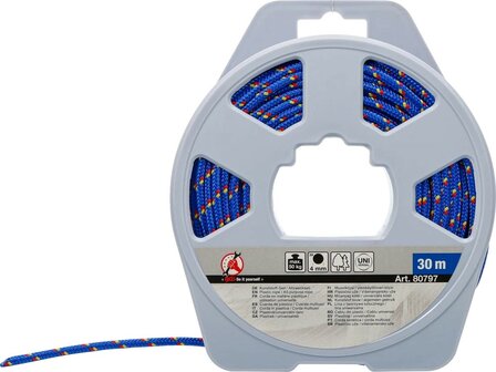 Corde en matiere plastique / utilisation universelle 4 mm x 20 m bleu / jaune / rouge