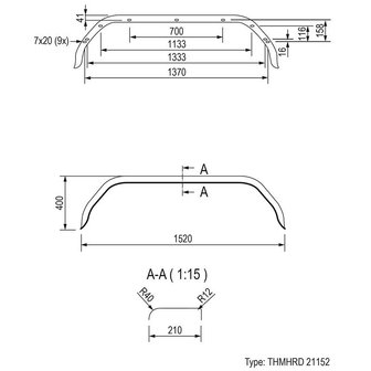 Garde-boue en metal pour essieu tandem 13/14 pouces (21152)