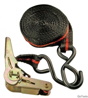 Bandouliere Ratchet, 5 m de long, 24 mm de large, avec deux crochets solides