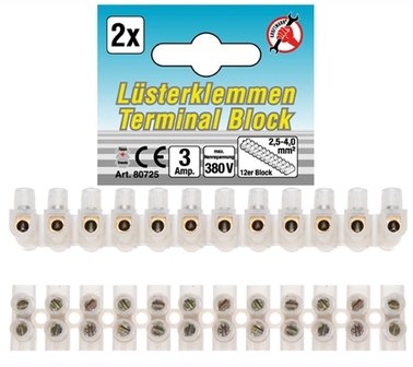 Borniers 2,5 mm&sup2; 3 Amp. 2 pieces bloc de 12