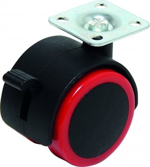 Roue Double Roulette avec frein, rouge / noir, 50mm