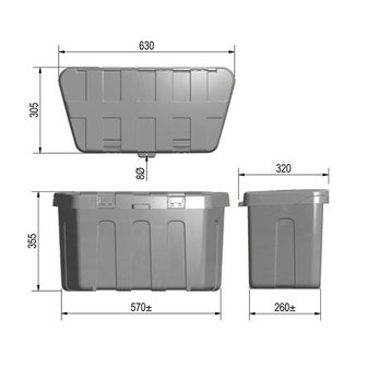 Coffre de rangement pour remorque en plastique 320x630xH355mm excl.