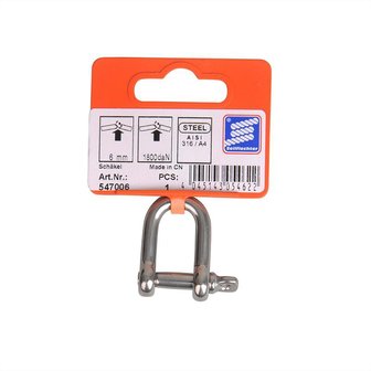 D-manille 6mm A4 RVS AISI 316, 1.800 daN