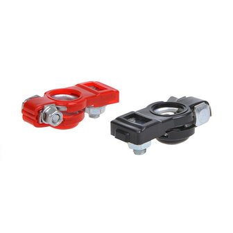 Jeu de pinces pour bornes de batterie (+) et (-) avec protection plastique rouge/noir