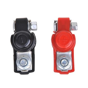Jeu de pinces pour bornes de batterie (+) et (-) avec protection plastique rouge/noir
