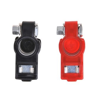 Jeu de pinces pour bornes de batterie (+) et (-) avec protection plastique rouge/noir