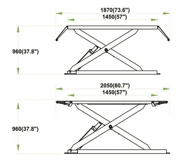 Pont elevateur a ciseaux 3 tonnes avec hauteur de levage de 960 mm