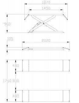 Pont elevateur a ciseaux 3 tonnes avec hauteur de levage de 960 mm