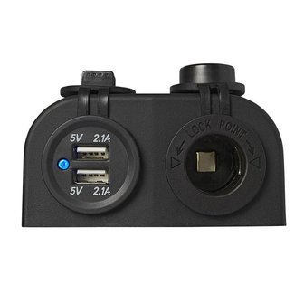 Kit de montage en saillie : prise DIN + port USB double type A 2x2100mA