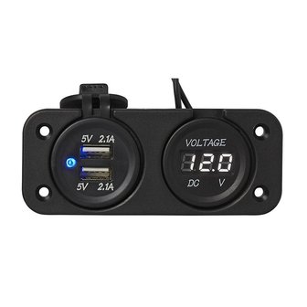 Kit d&#039;encastrement : voltmetre 6-30V + port USB double type A 2x2100mA