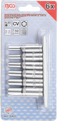 Jeu de douilles, profil E, longues 6,3 mm (1/4) E4 - E10 6 pieces