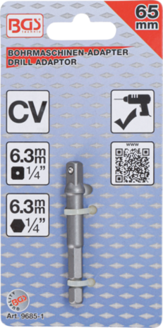 Adaptateur pour perceuses empreinte six pans male 6,3 mm (1/4) sur carre male 6,3 mm (1/4)