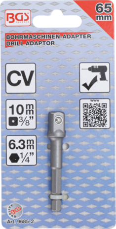 Adaptateur pour perceuses empreinte six pans male 6,3 mm (1/4) sur carre male 10 mm (3/8)