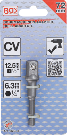 Adaptateur pour perceuses empreinte six pans male 6,3 mm (1/4) sur carre male 12,5 mm (1/2)