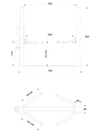 Pont elevateur a 2 colonnes 4t - 230v