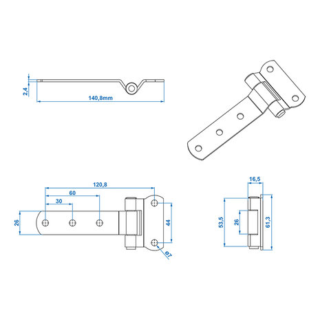 Charniere de porte 143x61mm