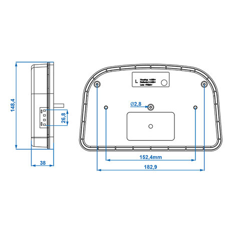 Feu arriere 6 fonctions 240x150mm LED gauche