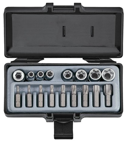 Coffret de 17 douilles & embouts Torx percee