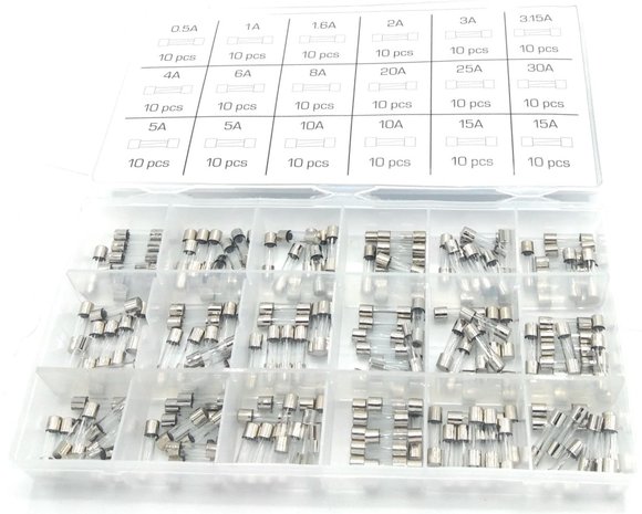 Sterling Assortiment de fusibles en verre a action rapide 0,5A- 15A 180 pieces